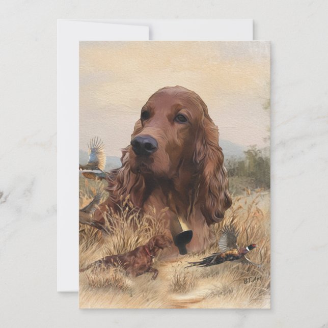 Irish Setter Hunting Pheasant ,Art Inbjudningar (Framsida)