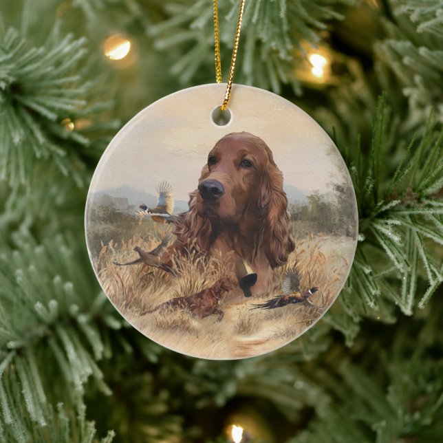 Irish Setter Hunting Pheasant ,Art Julgransprydnad Keramik (Träd)