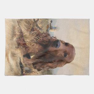 Irish Setter Hunting Pheasant ,Art Kökshandduk