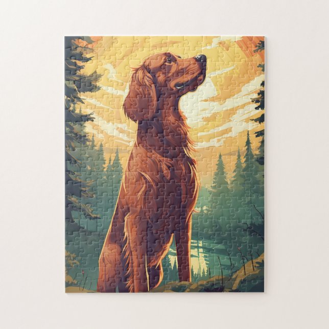Irish Setter in Forest under sunset Pussel (Vertikal)
