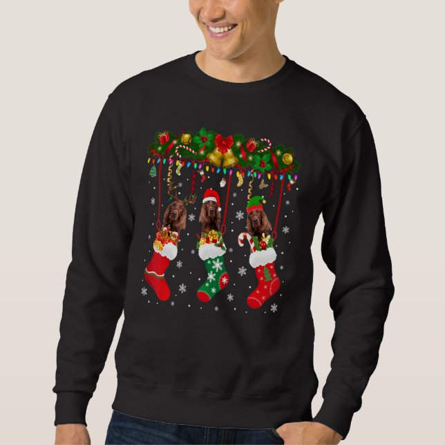 Irish Setter in Sock Julafton Reindeer Santa Elf H Lång Ärmad Tröja (Framsida)