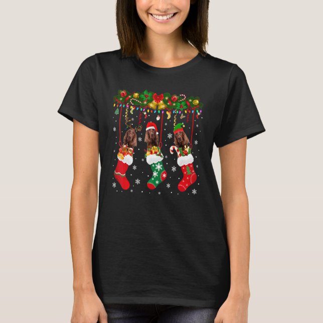 Irish Setter in Sock Julafton Reindeer Santa Elf H T Shirt (Framsida)