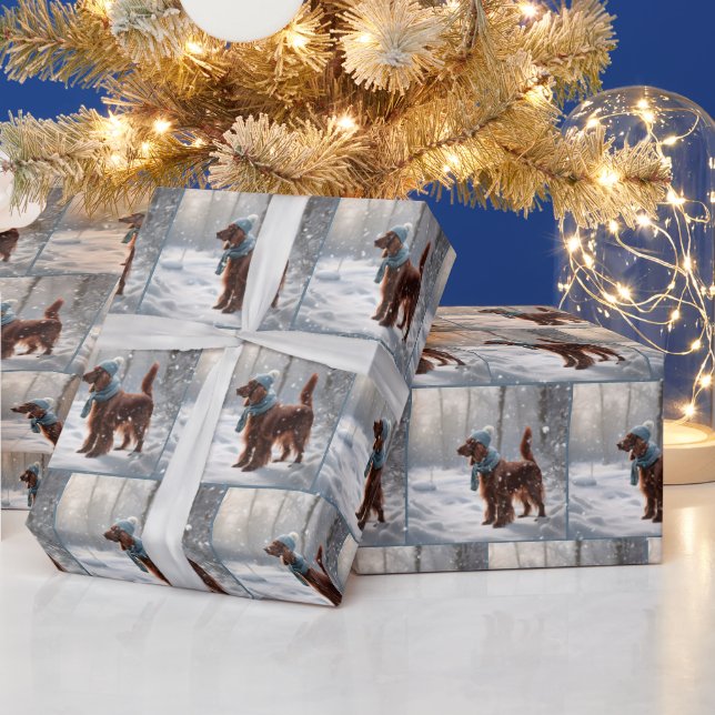 Irish Setter in Winter Skogen Presentpapper (Helgdagar)