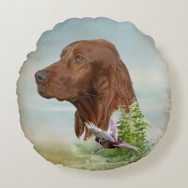 Irish Setter-jakt Rund Kudde (Framsidan)