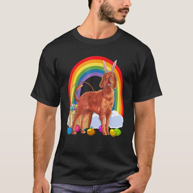 Irish Setter Påskägg Bunny Hund T Shirt (Framsida)