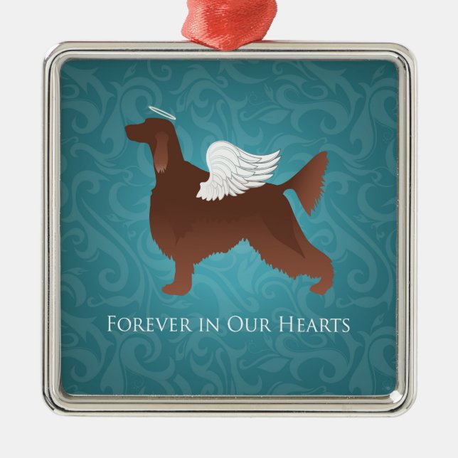 Irish Setter Pet Memorial Angel Hund design Julgransprydnad Metall (Framsidan)