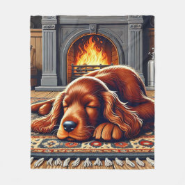 Irish Setter Puppy Spipy Sleeping by a Warm Firepl Fleecefilt