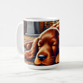 Irish Setter Puppy Spipy Sleeping by a Warm Firepl Kaffemugg