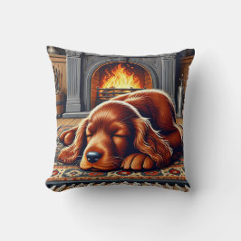 Irish Setter Puppy Spipy Sleeping by a Warm Firepl Kudde