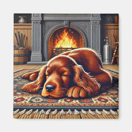 Irish Setter Puppy Spipy Sleeping by a Warm Firepl Magnet