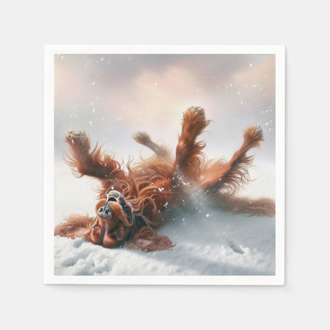 Irish Setter Rolling in Snö Pappersservett (Framsidan)