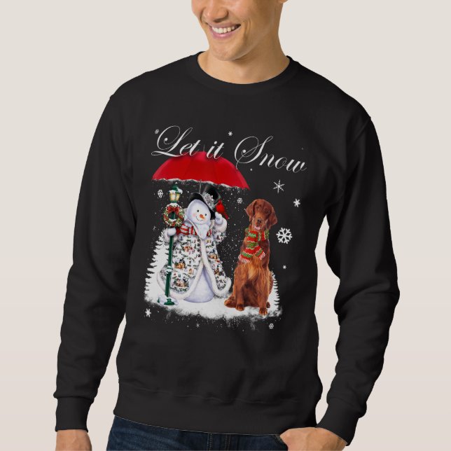 Irish Setter Santa Hund jul Snögubbe Julafton Paja Lång Ärmad Tröja (Framsida)