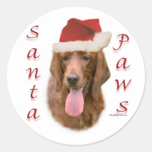 Irish Setter Santa Tassar Runt Klistermärke