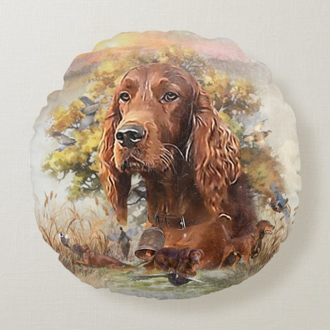 Irish Setter - Ultimate Upland Bird Hund Rund Kudde (Framsidan)