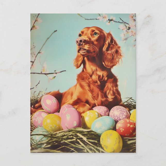 Irish Setter Vintage Påsk Vykort (Framsida)