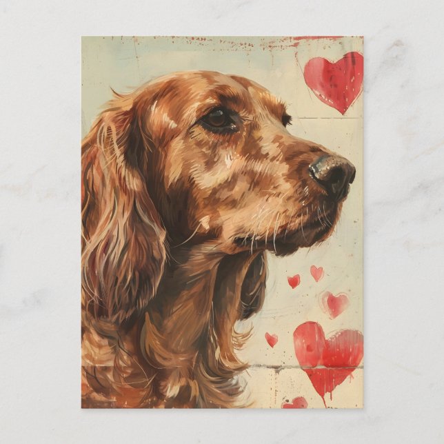 Irish setter vintage Valentine Day Vykort (Framsida)