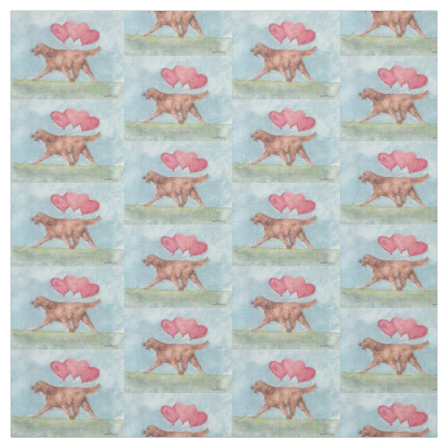 Irish Setter with Heart Balloons Hund Art Fabric Tyg (Provkarta)
