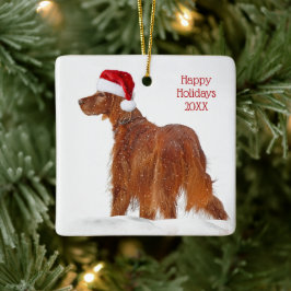 Irish Setter with Jultomten Hat Julgransprydnad Keramik
