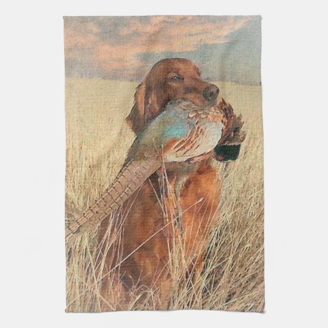 Irish Setter with pheasant Kökshandduk (Vertikal)