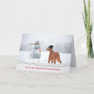 Irish Setter With Snögubbe Helgkort