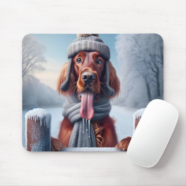 Irish Setter with Winter Scarf and Hat Musmatta (Med mus)