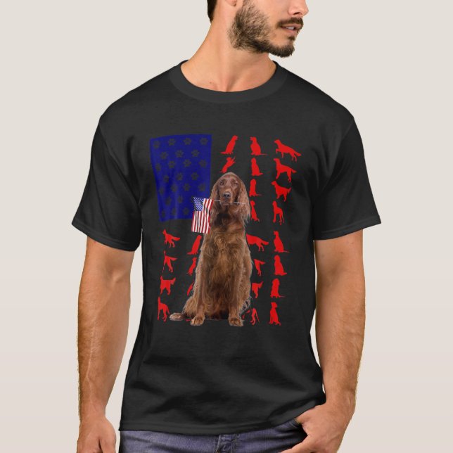 Irish Setters American Flagga 4:e juli Hund USA Pa T Shirt (Framsida)