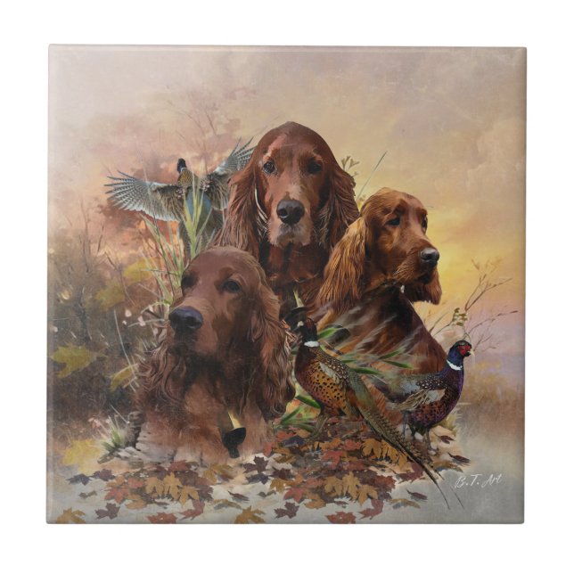 Irish Setters with Pheasants - Passion Hunt Kakelplatta (Framsidan)