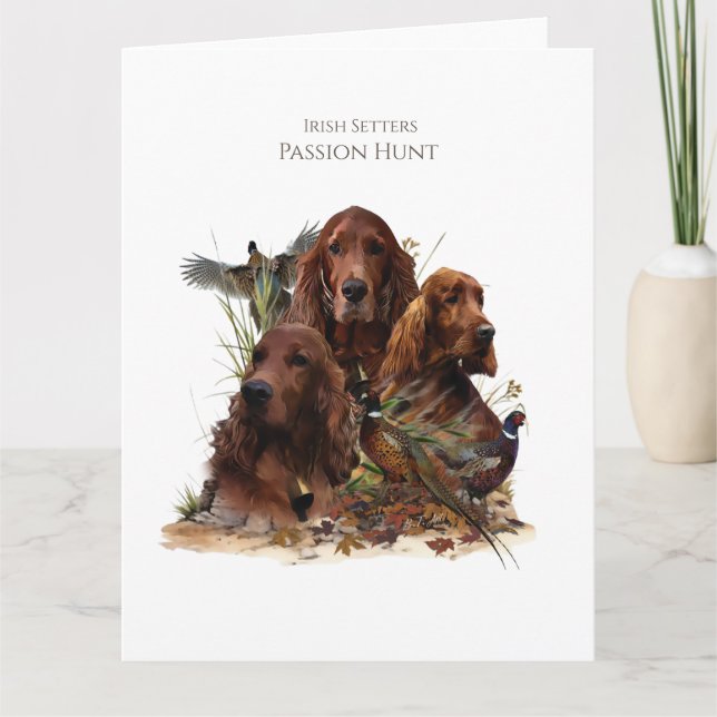 Irish Setters with Pheasants - Passion Hunt Kort (Framsida)
