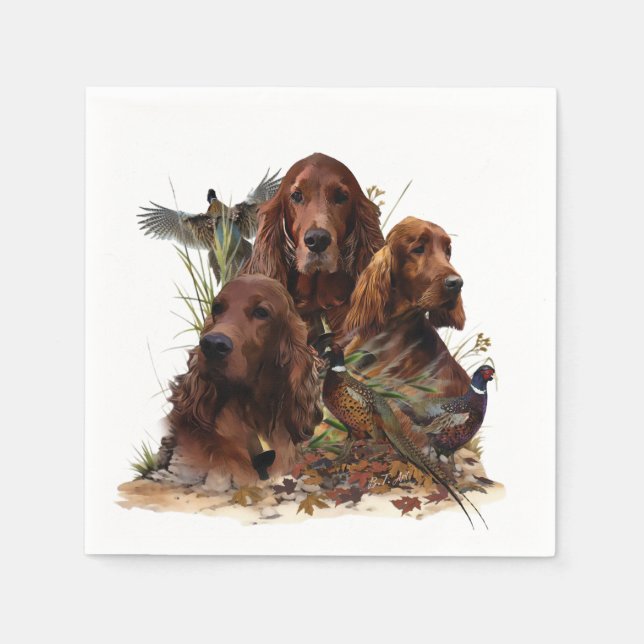Irish Setters with Pheasants - Passion Hunt Pappersservett (Framsidan)