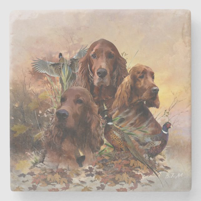 Irish Setters with Pheasants - Passion Hunt Stenunderlägg (Framsidan)