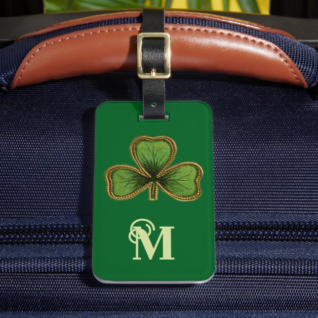 Irish Shamrock and Grönt St patrick's day Monogram Bagagebricka (Framsida Insitu 2)