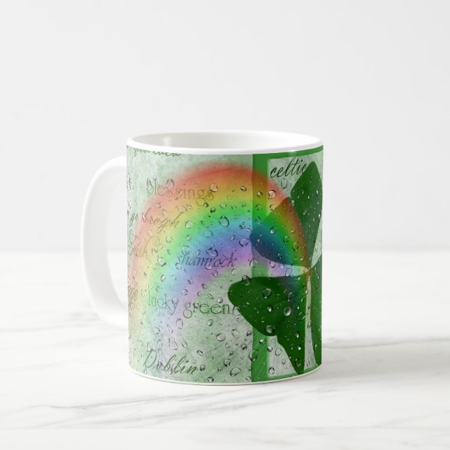 Irish Shamrock and Rainbow in Rain Kaffemugg (Framsida vänster)