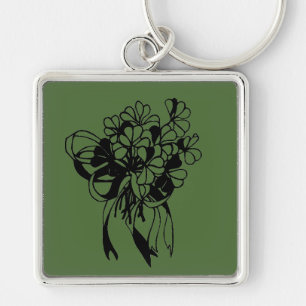 Irish Shamrock Bouquet St. Patrick's Day Keychain Fyrkantig Silverfärgad Nyckelring
