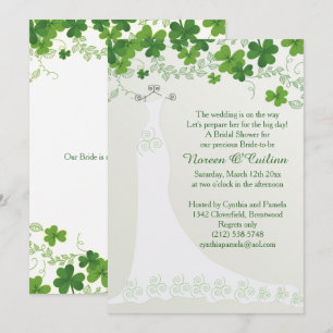 Irish shamrock, bröllop gown Möhippa Invat Inbjudningar