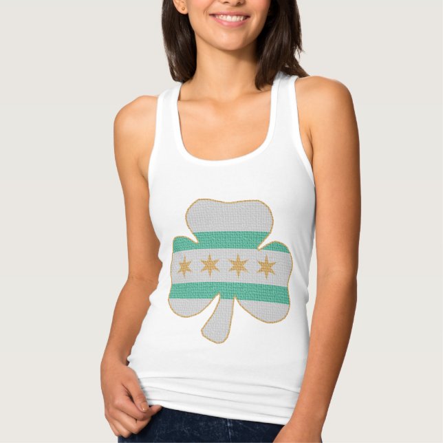 Irish Shamrock Chicago Flagga Linne Med Racerback (Framsida)