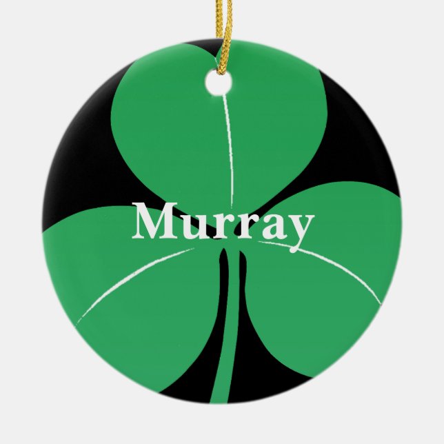Irish Shamrock Custom Name Modern Grönt Black Julgransprydnad Keramik (Framsidan)
