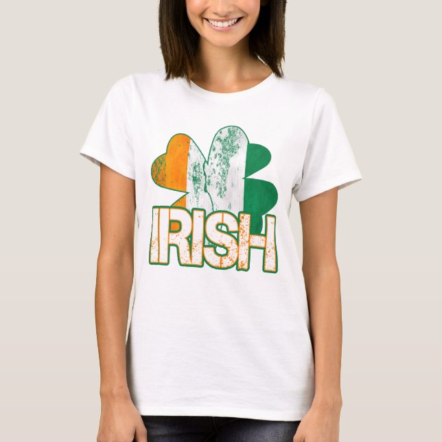 Irish Shamrock Flagga T-Shirts (Distress) (Framsida)