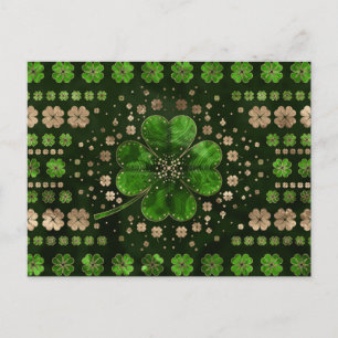 Irish Shamrock Four-löv klöver Malachite och guld Vykort