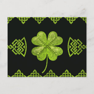 Irish Shamrock Four löv klöver med keltisk dekorat Vykort