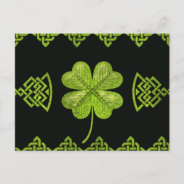 Irish Shamrock Four löv klöver med keltisk dekorat Vykort (Framsida)