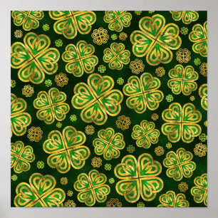 Irish Shamrock Four-löv Lucky Klöver Mönster Poster