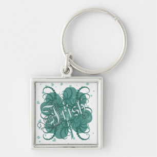 Irish Shamrock Fyrkantig Silverfärgad Nyckelring