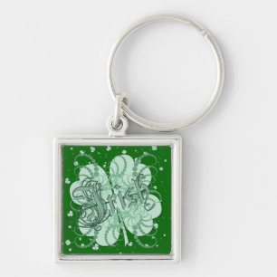 Irish Shamrock Fyrkantig Silverfärgad Nyckelring