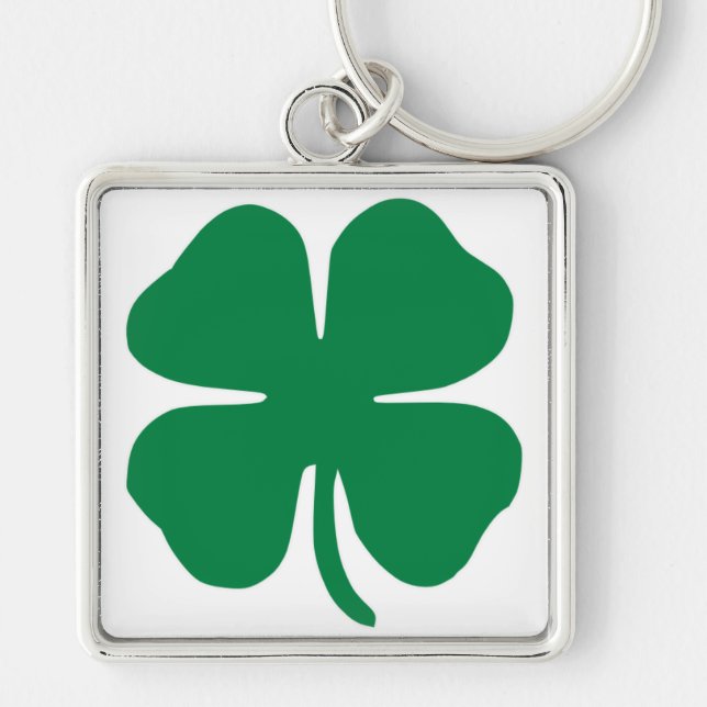 Irish Shamrock Fyrkantig Silverfärgad Nyckelring (Framsidan)