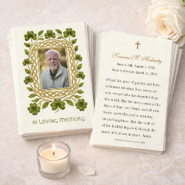 Irish Shamrock Gold Funeral Memorial Prayer Card Visitkort
