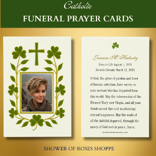 Irish Shamrock Grönt Funeral Memorial Prayer Card Visitkort