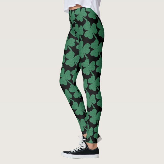 Irish Shamrock Grönt Glitter St. Patrick's Day Leggings (Vänster)