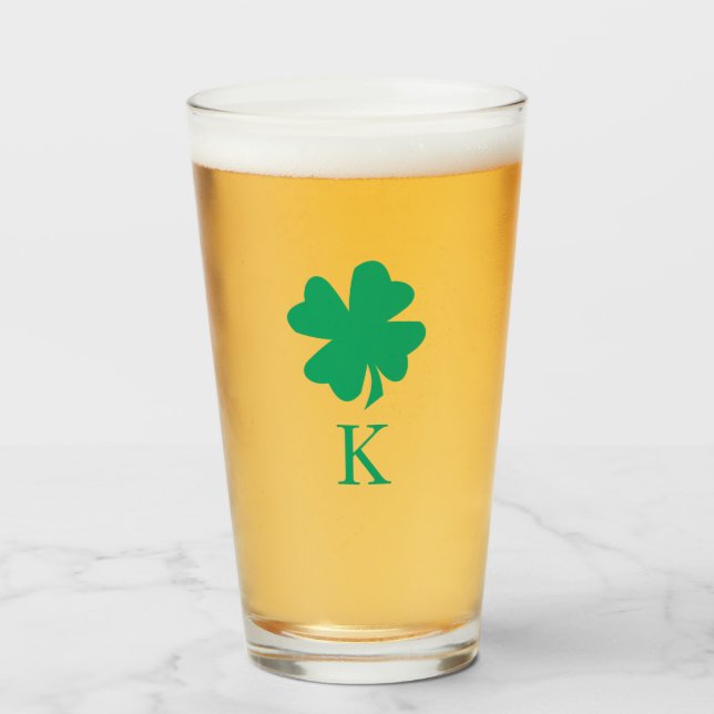Irish Shamrock Grönt Klöver Monogram Namn Initial Glaskopp (Framsida fylld)