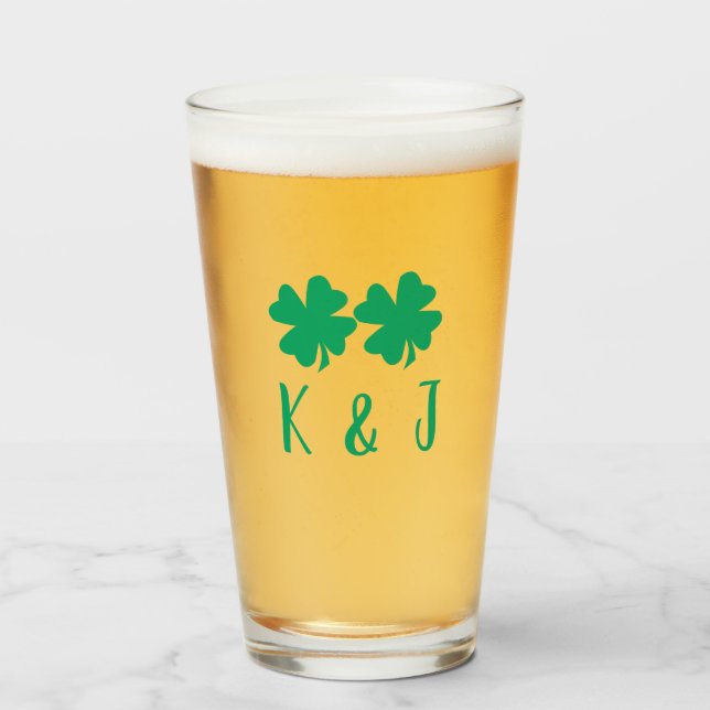 Irish Shamrock Grönt Klöver Monogram par Namn Glaskopp (Framsida fylld)