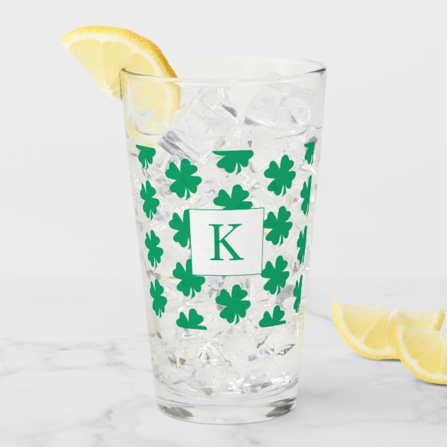 Irish Shamrock Grönt Klöver Mönster Monogram Glaskopp (Framsida Ice)